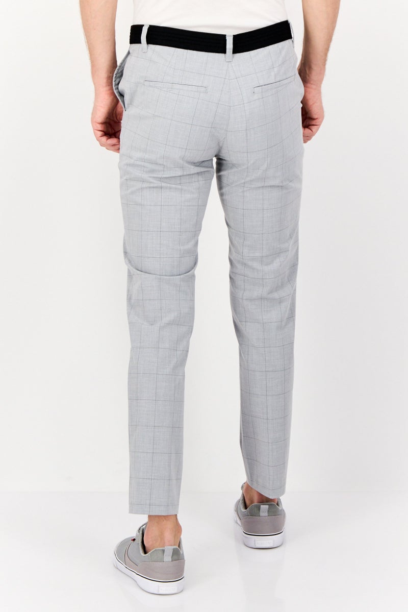 Celio Men Regular Fit Checkered Chino Pants, Grey - Image 2